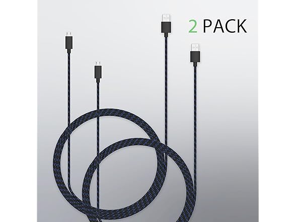 (2 Pack) Talkworks 10ft Nylon Charger Cord