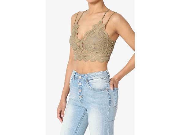 TheMogan Women (1X) Padded Lace Bralette Cross Top