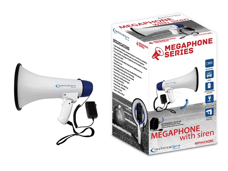 Technical Pro TPROE-MPH42XQBL Rechargable Megaphone with Han