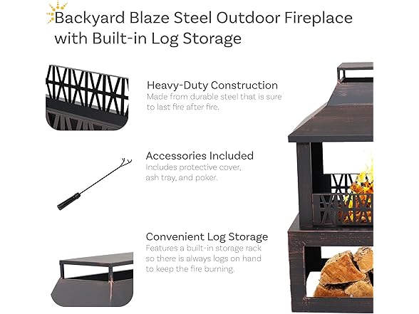 Sunnydaze 35" Steel Outdoor Fireplace