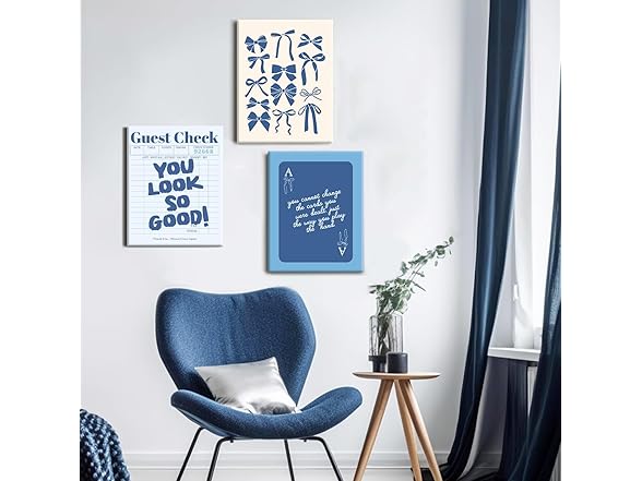 Marllifenney Blue Preppy Wall Art Framed