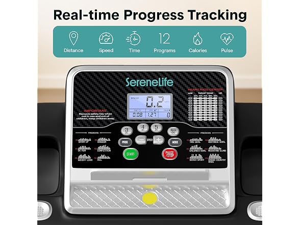 SereneLife Treadmill with Incline & Handle Bars, Black Gray