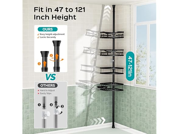 HAMITOR 4-Tier Corner Shower Caddy Pole