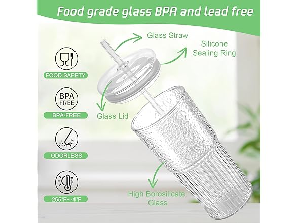 4 Pack Glass Cups with Lids