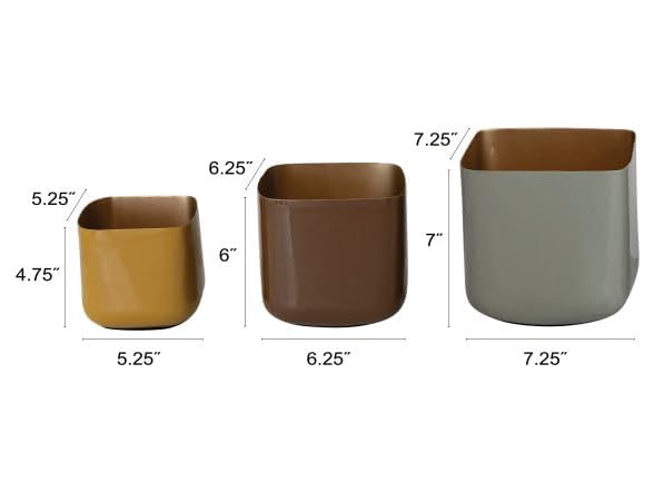 3-Piece Enameled Metal Square Planters