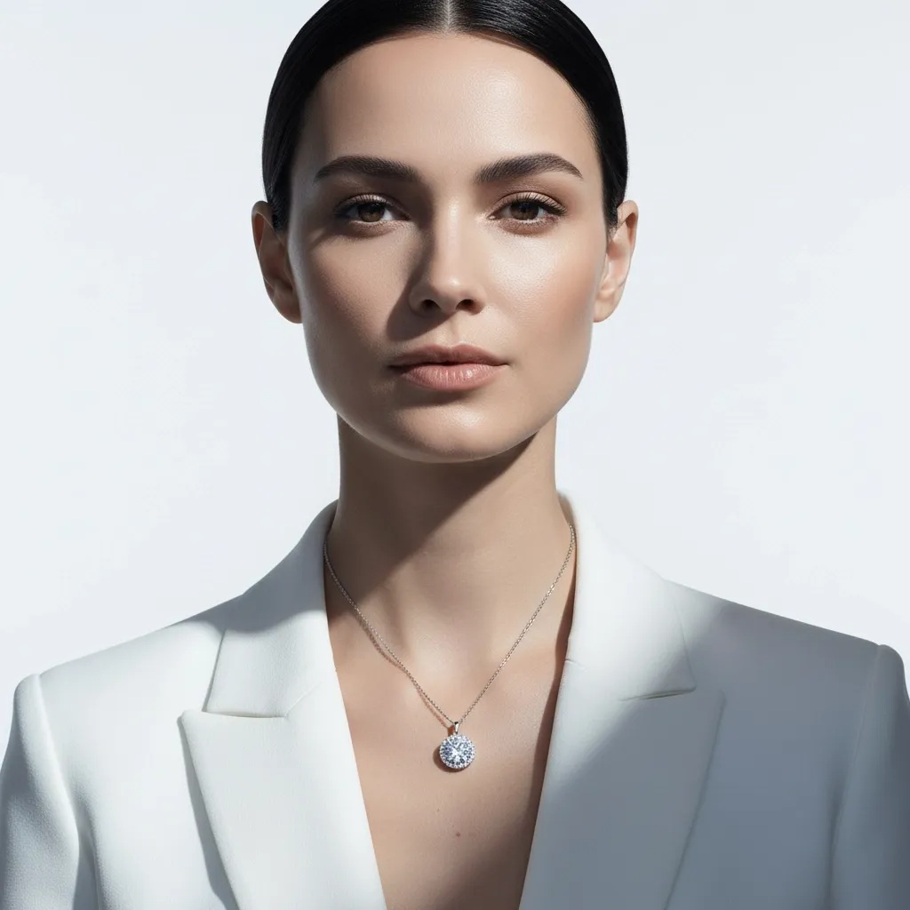 Moissanite Diamond Round Halo Necklace - Gallery 7