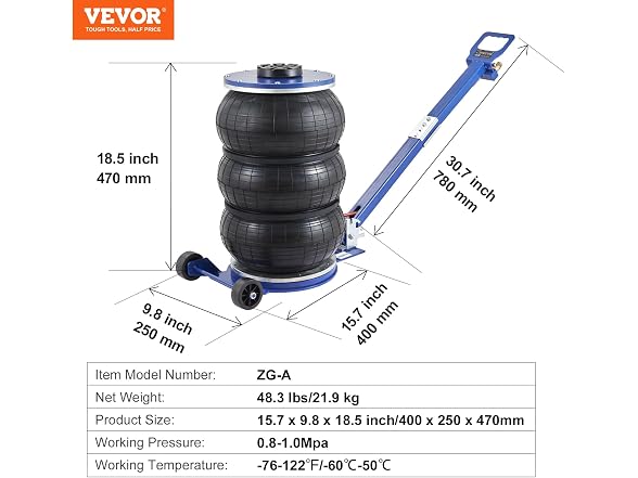 Air Jack, 5 Ton/11000 lbs Triple Bag Air Jack