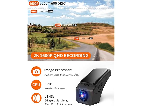 2K Dash Cam w/ Night Vision & App