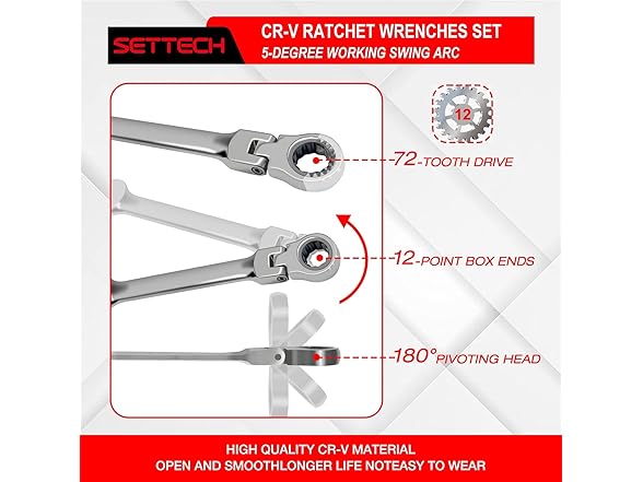 SETTECH SETTECH 21PCS Flexible Ratcheting Wrenc
