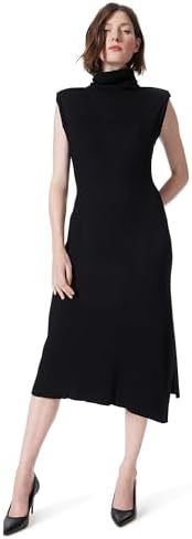 DEE OCLEPPO Women's Emilia Asymmetric Ribbed Knit Dress Standard, Black, Medium