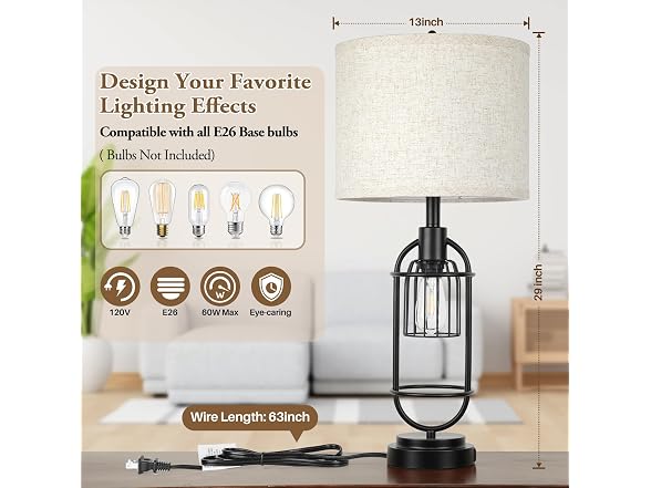 TOBUSA 29'' Tall Table Lamps, 2-Light Farmhouse