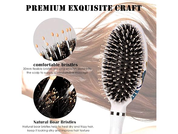 Sosoon Boar Bristle Hair Brush and Comb Black