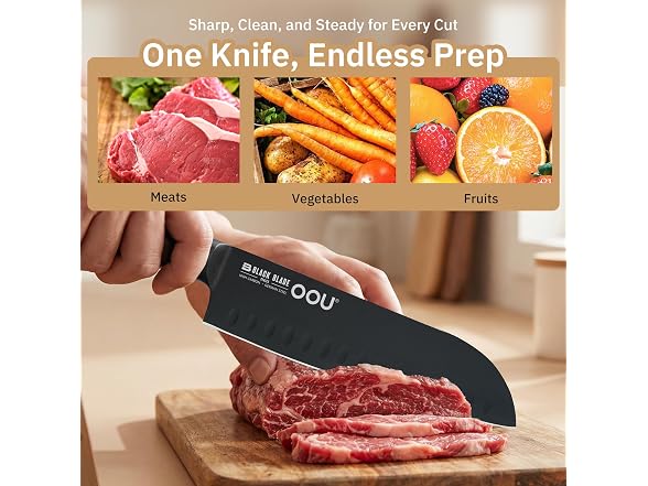 OOU 7" Santoku Knife, Black Blade