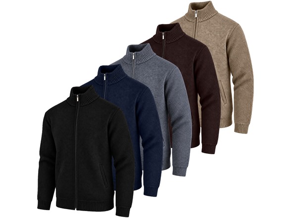 Mens Fleece Lined Full Zip Knit Sweaters
