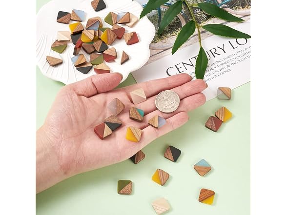 Fashewelry 50Pcs Half Wood Half Resin Square Cabochons