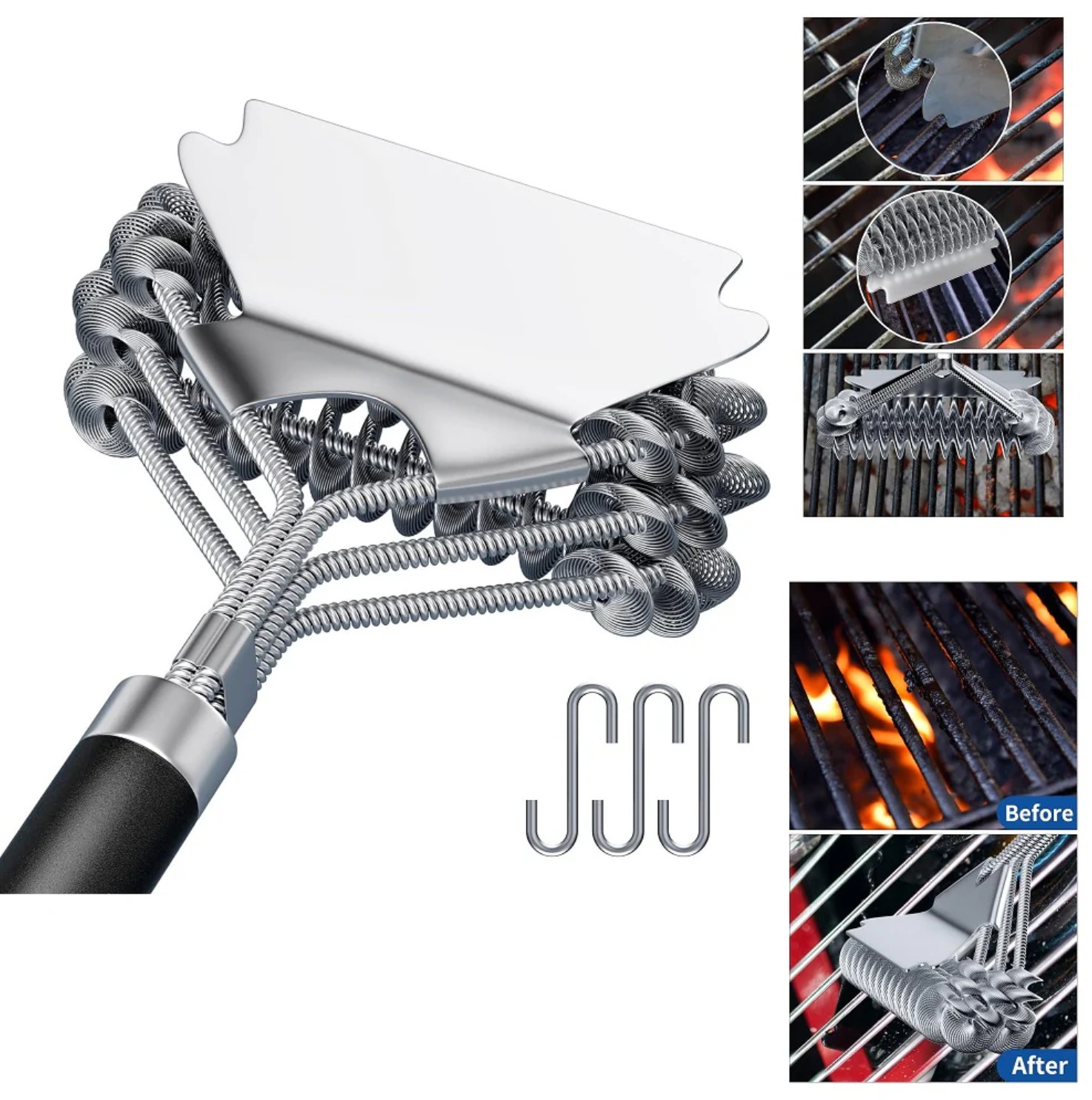 17" Stainless Steel Grill Brush and Scraper Bristle Free - Gallery 8
