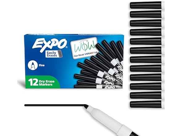 EXPO Dry Erase Markers, Low Odor, 12 Count