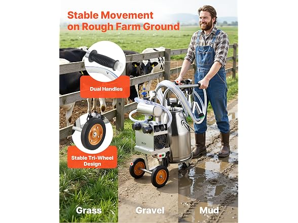 Electric Cow Milking Machine, 6.6 Gal / 25 L 304
