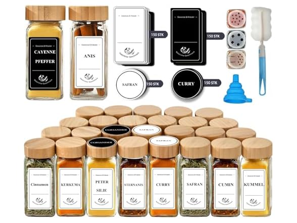 Spice Jars Square Set of 24 with Bamboo