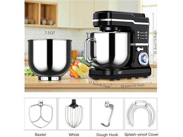 Stand Mixer, 7.5 Qt Stand Food Mixer 10 Speed Black