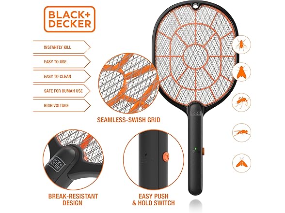 BLACK+DECKER Bug Zapper Racket – Electric Fly Swatter