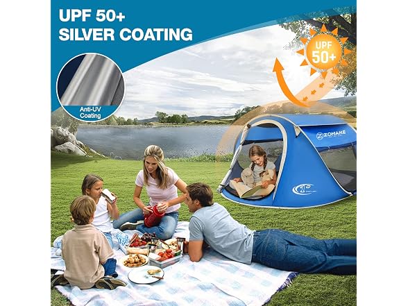 ZOMAKE Easy Pop Up Tent, 4-Person, Blue