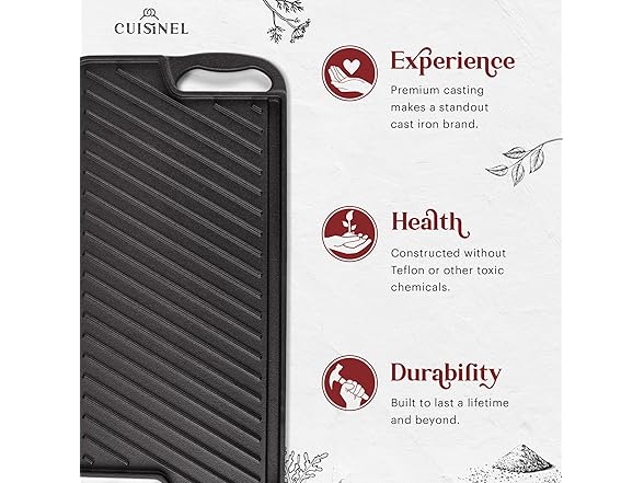 Cuisinel Cast Iron Griddle/Grill + Scraper/Cleaner