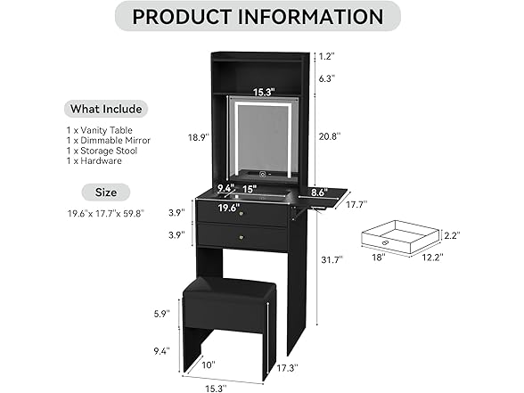 ARTETHYS Small Vanity Desk Set with 3 Adjustable Lighted Mir (Open Box)