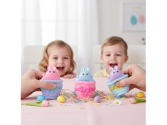 Squeezy Pop Up Bunny in Easter Basket Toy 12PK