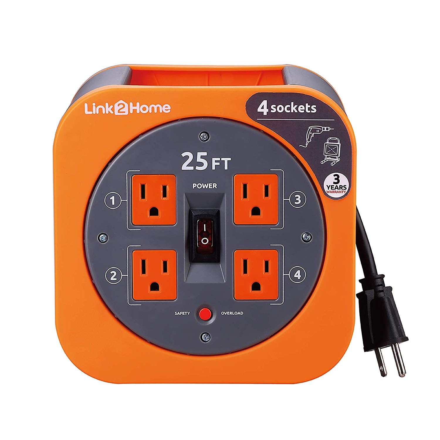 Link2Home 25' 16AWG Extension Cord Reel - Gallery 10