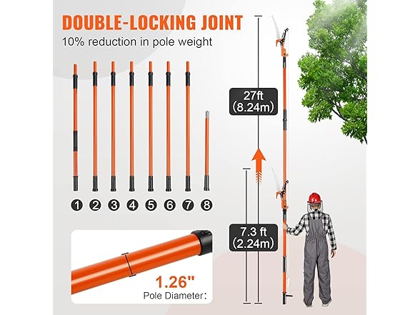 VEVOR Manual Pole Saw, 7.3-27 ft 