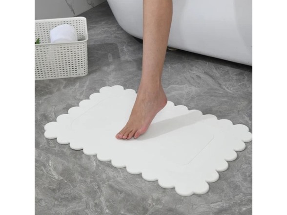 Off White Scallop Stone Bath Mat, 24"x15"