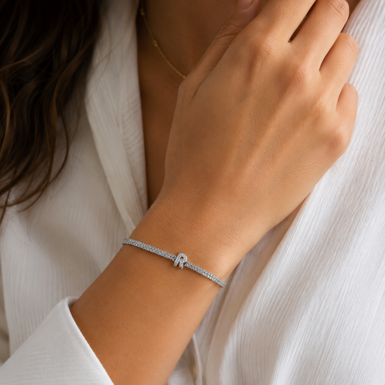 Initial Tennis + Cuban CZ Bracelet - Gallery 19