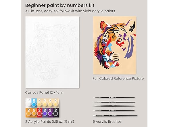 ARTEZA Tiger Paint by Numbers Kit