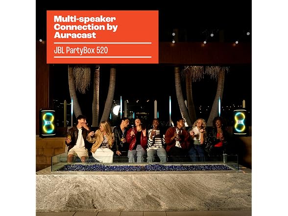 JBL PartyBox 520 - Portable Battery-Powered Party Speaker with AI Sound Boost, Up to 15 Hours of Play time, IPX4 Splash Proof, Multi-Speaker Connection by Auracast (Black) (Renewed) (Open Box)