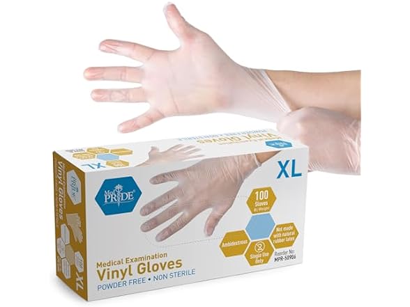 MED PRIDE Vinyl Exam Gloves XLarge 100ct