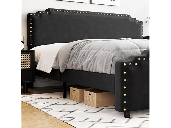 GAOMON Queen Velvet Bed Frame, Black