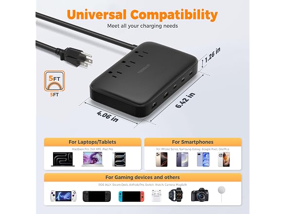 TESSAN Charging Station PD 130W (3 Outlets, 5 USB)