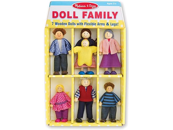 Melissa & Doug 7-Piece Poseable Wooden Doll Family