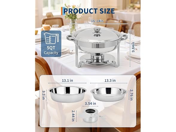 PrecisionAuto 2pcs Commercial-Grade Stackable Chafing Dish - 5QT