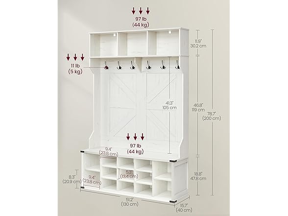 VASAGLE Wide Hall Tree with Bench and Shoe Storage