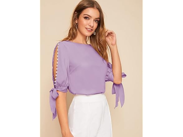 Floerns Women (XL) Pearls Beaded Knot Cuff Tops