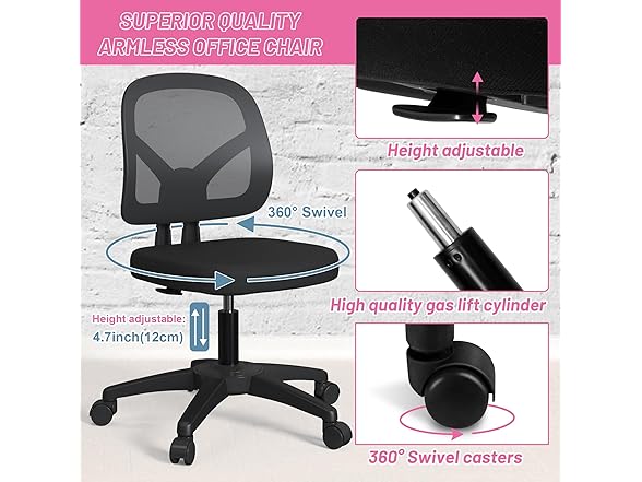 KIZECK Armless Mesh Small Office Computer Desk Chair