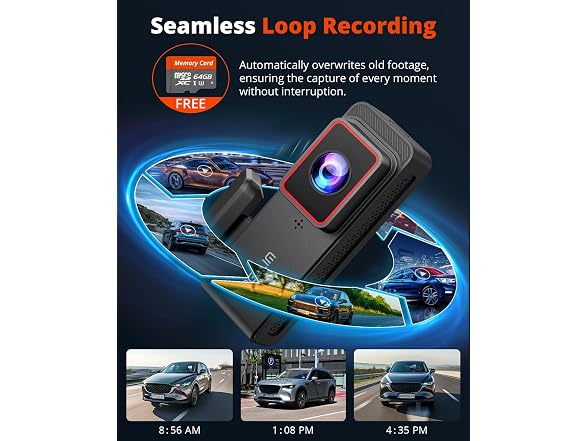 2K Dash Cam Front and Rear with 64GB SD Card