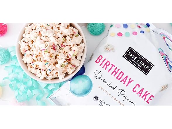 1CT Safe + Fair Birthday Cake Drizzled Popcorn