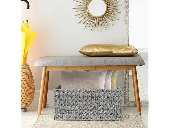 JS HANGER Large Woven Rattan Storage Basket Grey