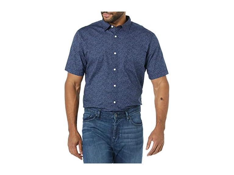 Amazon Essentials Men's Slim-Fit Short-Sleeve Poplin Shirt, Navy Floral, XX-Large