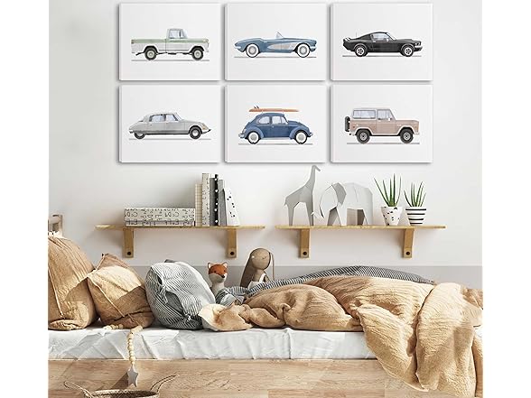 6Pcs Nursery Car Wall Art