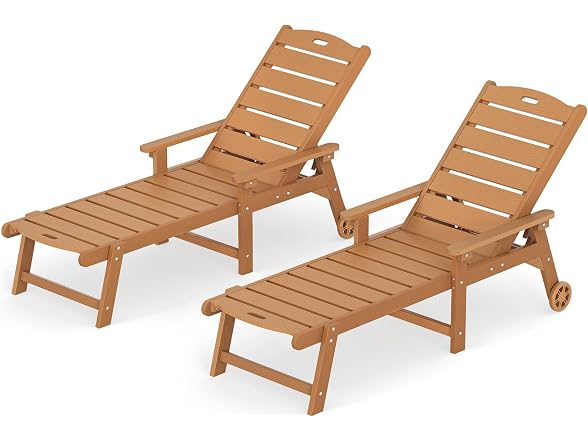LUE BONA Set of 2 Teak Chaise Lounge Chairs