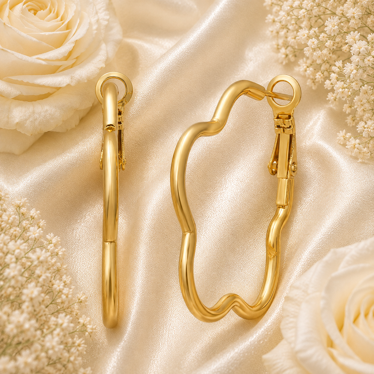 18k Gold Plated Wavy Hoop Earrings - Gallery 5